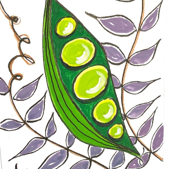Peas in a Pod Original Watercolor Art Painting Handmade Greeting Card Envelope - Picture 2 of 5